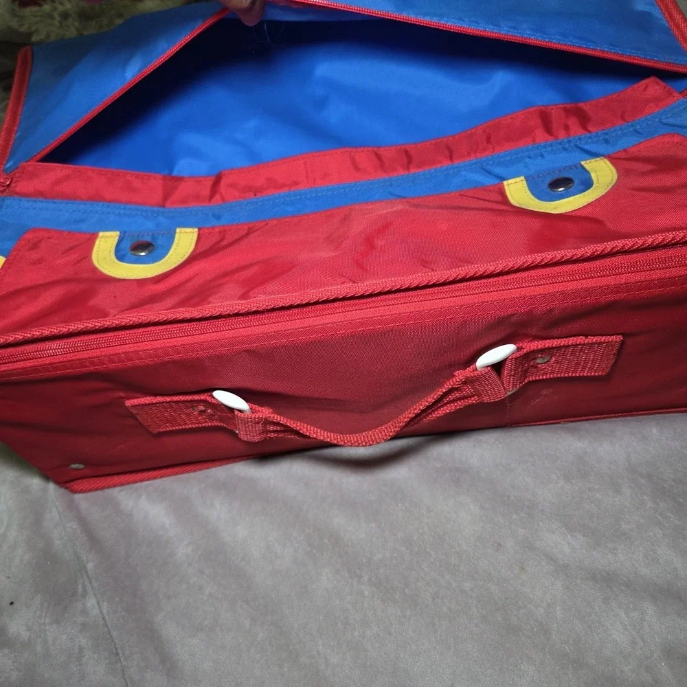 Vintage OshKosh Kids Red Blue Travel Suitcase Storage Organizer Bag 90s 80s